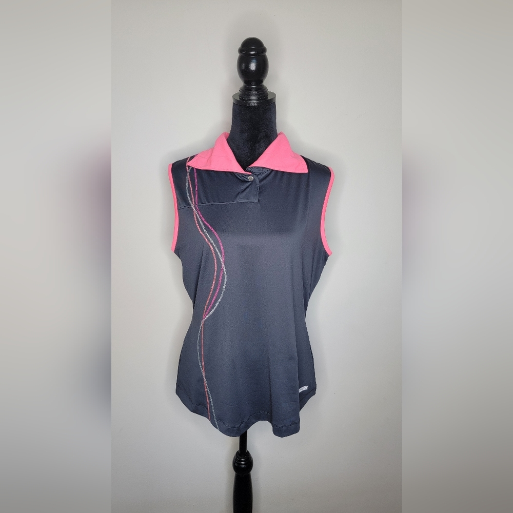 Annika Cutter & Buck Women's Sleeveless Pink Collar Golf Polo Shirt Top L 2